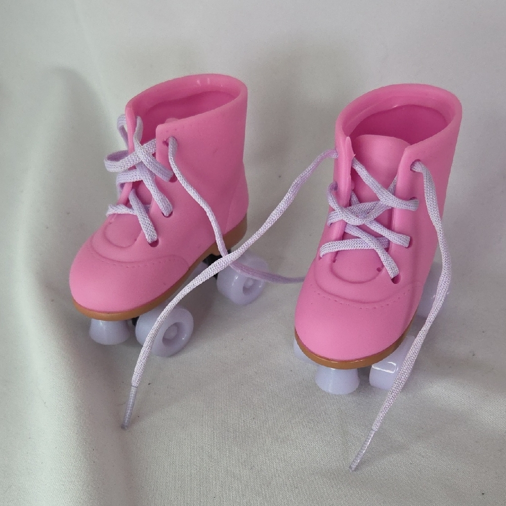 Our Generation Doll Roller Skates Pair Pink Purple Lace up Great Condition